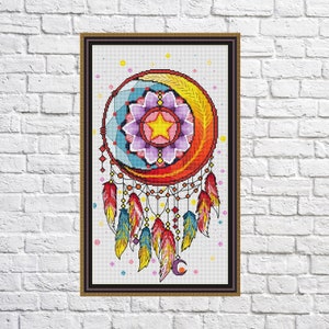 Mandala Kreuzstichmuster, geometrisches Design, Regenbogen, moderner Kreuzstich, PDF, sofort-Download, MDL78