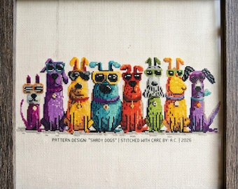Shady dogs, cross stitch pattern, Bright Modern Nursery Wall Art Chart, , modern cross stitch, PDF, instant download, ANM95-1