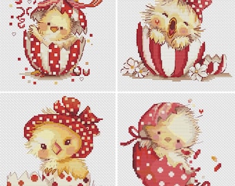 EASTER set Cross Stitch Pattern, Cute tiny chicks, modern cross stitch, PDF, instant download, EST10