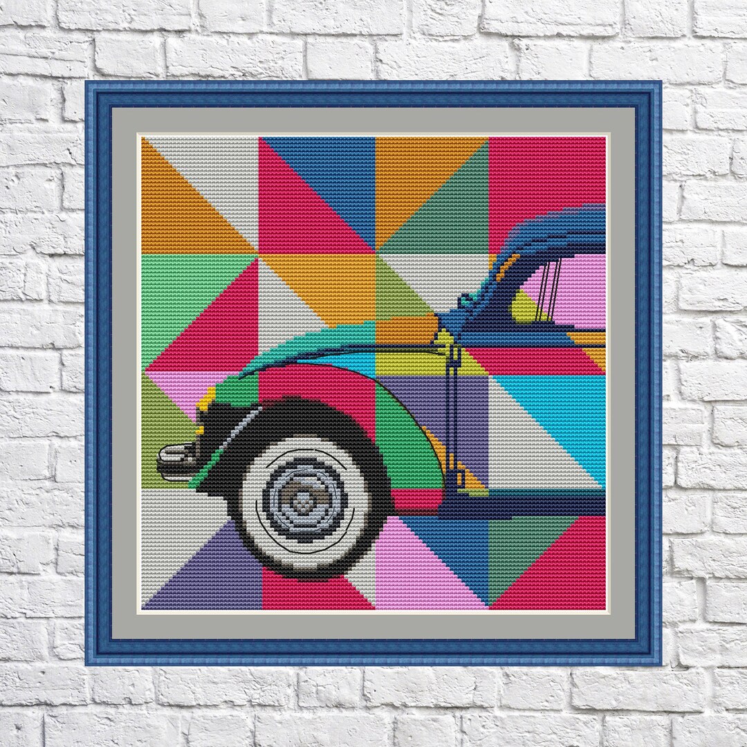 Vintage Car Cross Stitch Pattern Geometric Design Modern - Etsy