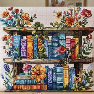 Böcker och blommor, bibliotek, Dröm, Hopp, Kärlek, Tänk, Ordspråk och hänvisning, modern korsstygn, PDF, omedelbar nedladdning, FLR81
