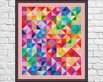 Abstract geometric design cross stitch pattern, Rainbow colors, modern cross stitch, PDF, instant download, Geo110