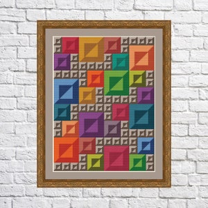 3D Rainbow Squares, cross stitch pattern, modern cross stitch, PDF, instant download, Geo29