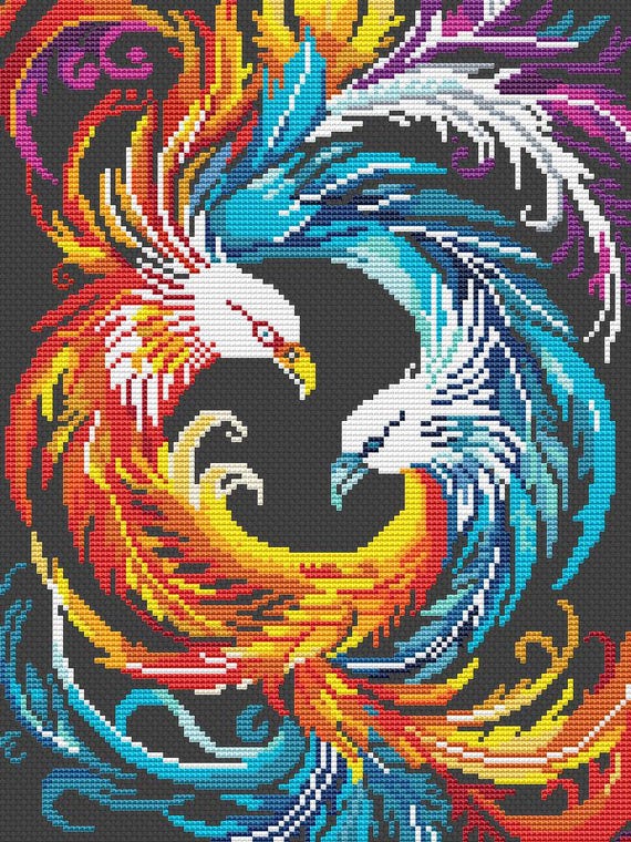 風変わりな鳥、クロスステッチパターン、ファニーデザイン、モダンな