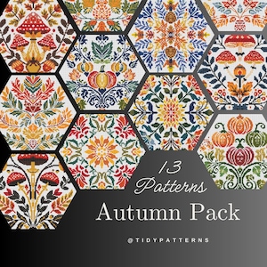 SET of 13 patterns, Autumn, Fall, cross stitch pattern, Sampler, Patchwork, Orange, modern cross stitch, PDF, instant download, FALL-SET1