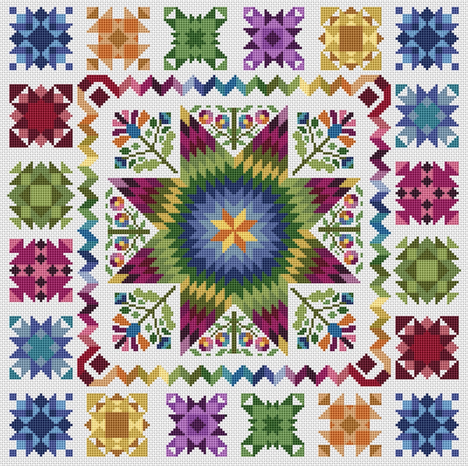 Abstract Geometric Design Cross Stitch Pattern, Rainbow Colors, Modern ...