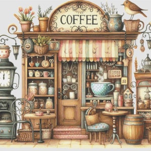 Kafé, stor storlek, kaffepaus, korsstygnsmönster, modernt korsstygn, PDF, omedelbar nedladdning, Kafé
