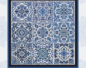 Symphonie en mosaïque bleue, motif de point de croix, échantillonneur, patchwork, PDF, téléchargement immédiat, PATCH70