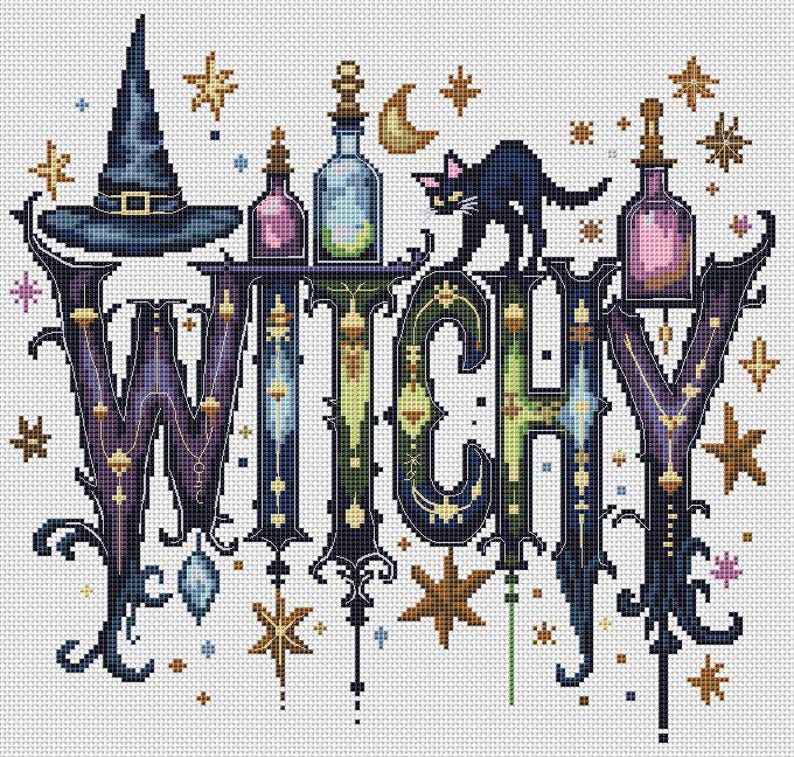 Witchy, Cross Stitch Pattern, Modern Cross Stitch, Halloween, PDF ...