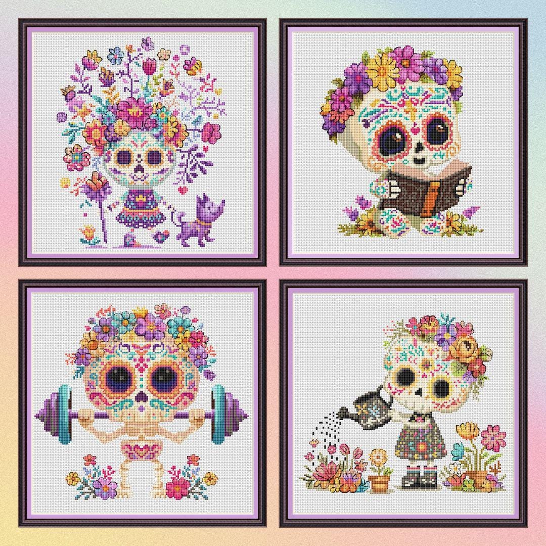 Sugar Skull Cross Stitch Pattern PDF, Dia De Los Muertos Skull, Cute ...