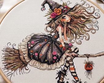 Witchy Girl Cross Stitch Pattern, modern cross stitch, PDF, instant download, WITCH02-2