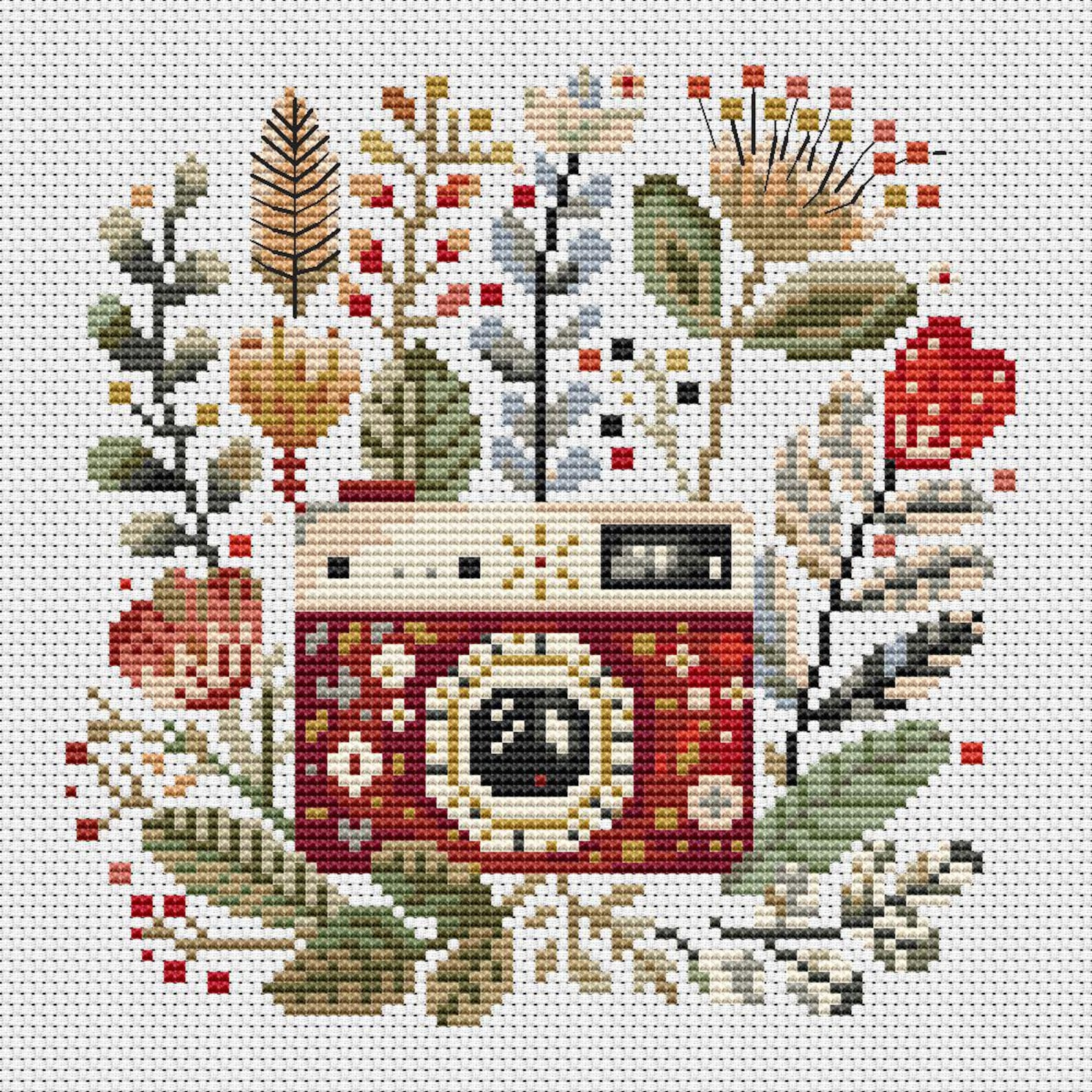 Set of 8 Folk Art Cross Stitch Patterns, Flowers Cross Stitch Pattern ...