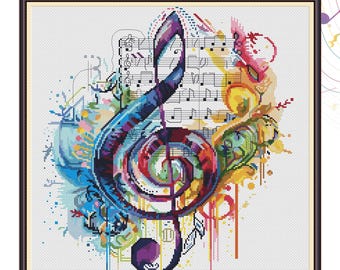 Symphony of Colors, cross stitch pattern, Music, modern cross stitch, PDF, instant download, MUSIC03