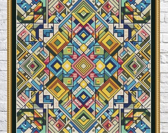 Patchwork, Kreuzstichmuster, geometrisches Design, Sampler, Regenbogenfarben, moderner Kreuzstich, PDF, sofort Download, PATCH35