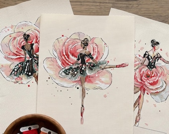 Pacchetto di schemi per punto croce Ballerina, Ricamo Floreale Danzatrice Set PDF, punto croce moderno, PDF, download immediato, FLR115
