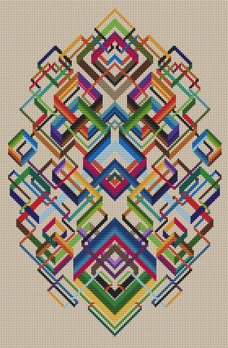 Abstract Geometric Design Cross Stitch Pattern, Rainbow Colors, Modern Cross Stitch, PDF