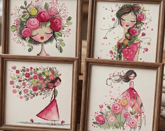Set di 4 schemi per punto croce floreali da donna, schema per punto croce con fiori, punto croce moderno, PDF, download immediato, SPRING06