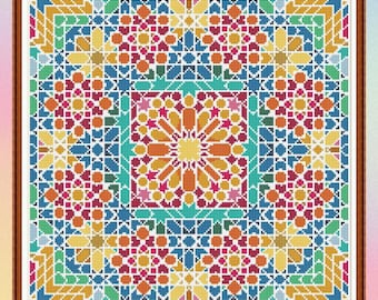 Patchwork, Kreuzstichmuster, geometrisches Design, Sampler, Regenbogenfarben, moderner Kreuzstich, PDF, sofort Download, PATCH100