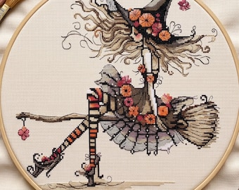Witchy Girl Cross Stitch Pattern, modern cross stitch, PDF, instant download, WITCH02-1