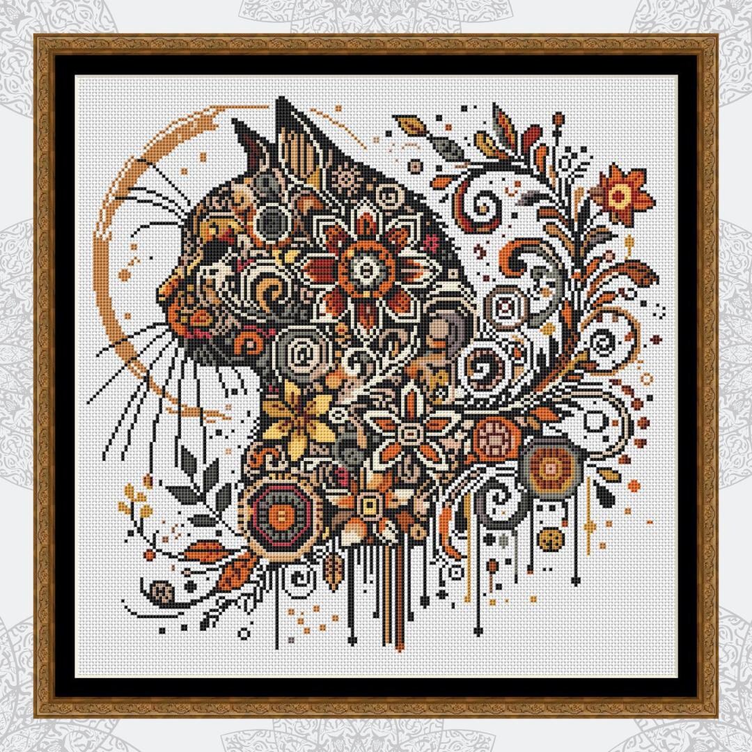 Dottie Cat25 Example.pdf Boho Cat Mandala, Cross Stitch Pattern, Modern Cross Stitch, PDF ...