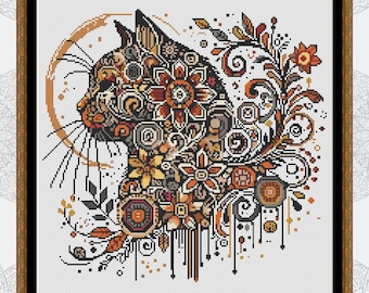 Boho Cat Mandala, cross stitch pattern, modern cross stitch, PDF, instant download, CAT25