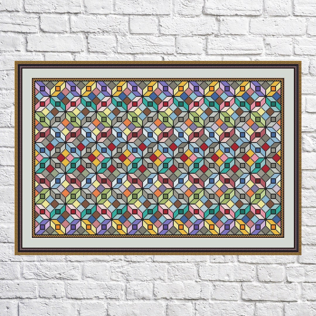 GEOMETRIC ABSTRACT II 図案 幾何学絵画 テキスタイル見本帳 Colorful Geometric Art Abstract Cross Stitch Pattern, Modern