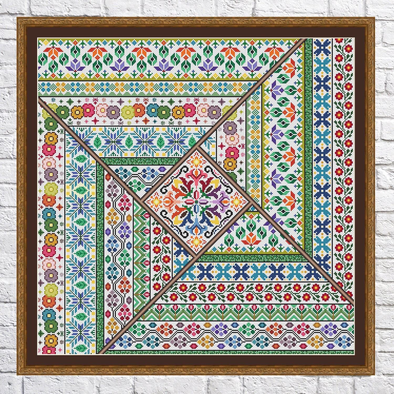 Patchwork Garden, Cross Stitch Pattern, Geometric Design, Sampler