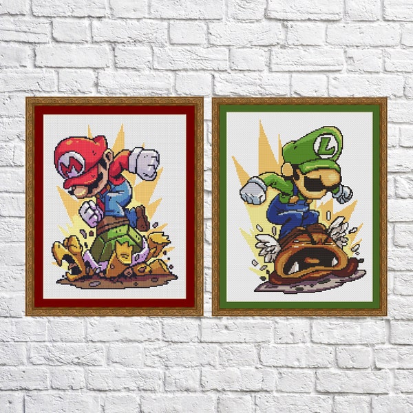 Ensemble Mario & Luigi, Jouets, jeux, grille de broderie Heroes, point de croix moderne, PDF, téléchargement immédiat, MAR04-DIS11