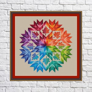 Mandala cross stitch pattern, Geometric design, Rainbow, modern cross stitch, PDF, instant download, MDL17