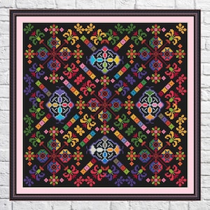 Patchwork, cross stitch pattern, Geometric design, Sampler, rainbow colors, modern cross stitch, PDF, instant download, PATCH52