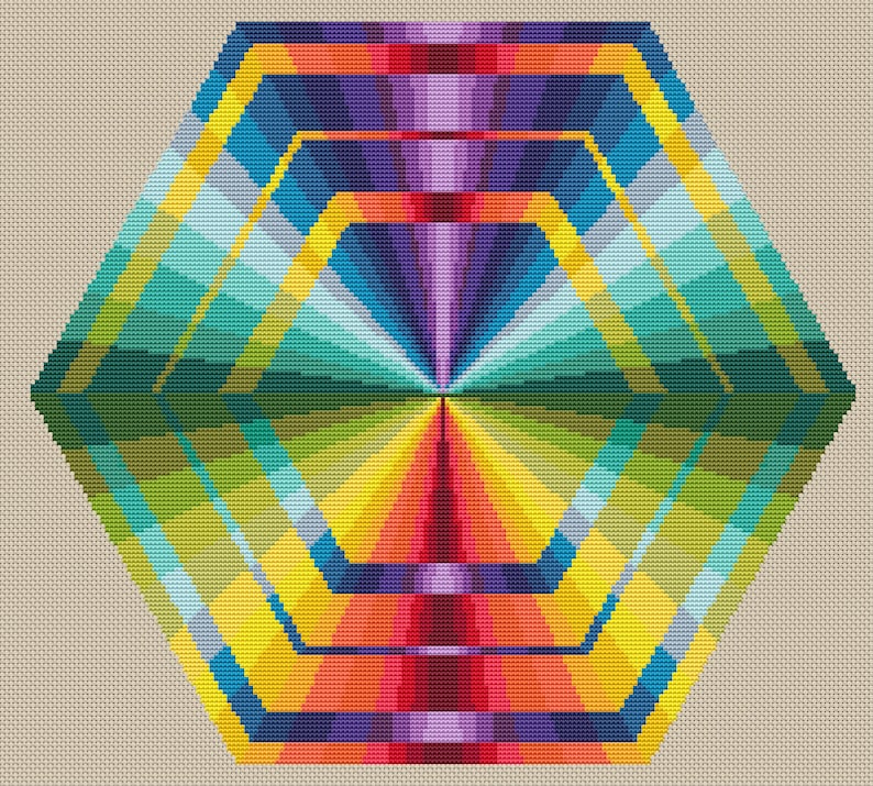 Rainbow Geometric Design, Cross Stitch Pattern, Modern Cross Stitch, PDF, Instant Download