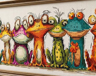 Funny Frogs, cross stitch pattern, Bright Modern Nursery Wall Art Chart, , modern cross stitch, PDF, instant download, ANM96-1