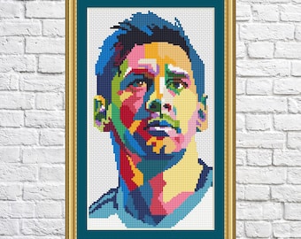 Messi, cross stitch pattern, Famous, football, modern cross stitch, PDF, instant download, MESSI