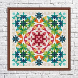 Abstract geometric design cross stitch pattern, Rainbow colors, modern cross stitch, PDF, instant download, PATCH27