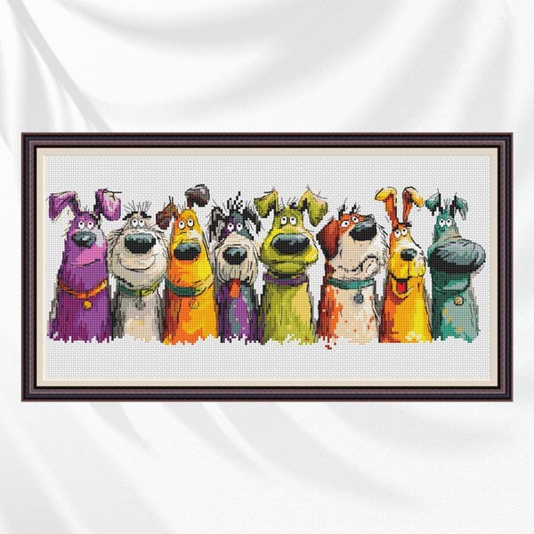 Funny dogs, cross stitch pattern, Bright Modern Nursery Wall Art Chart, , modern cross stitch, PDF, instant download, ANM90-1