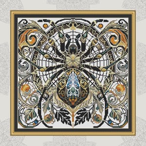 Gilded Baroque Spider, cross stitch pattern, Nature, modern cross stitch, PDF, instant download, ANM70