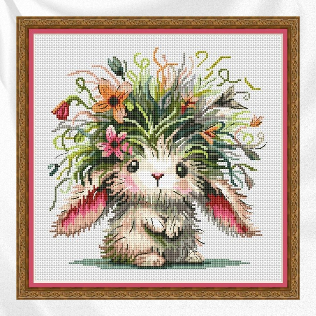 Floral Bunny Cross Stitch Pattern, Cute Spring Rabbit, Modern Cross ...