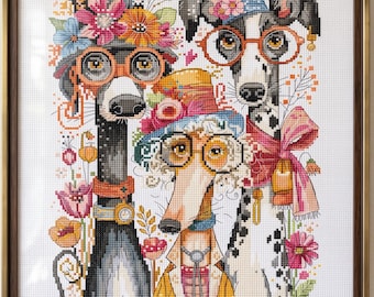 Lustige Hunde, Kreuzstichmuster, Mode, moderner Kreuzstich, PDF, sofortiger Download, DOG27