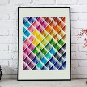 Geometric cross stitch pattern, 3D design, Rainbow colors, modern cross stitch, PDF, instant download, GEO09