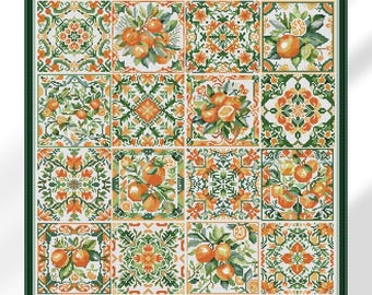 Vibrazioni arancioni, piccoli quadrati di mosaico, schema punto croce, campionatore, punto croce moderno, PDF, download immediato, PATCH104