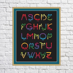 CAT Letters cross stitch pattern, rainbow colors, modern cross stitch, PDF, instant download, CAT-Letter