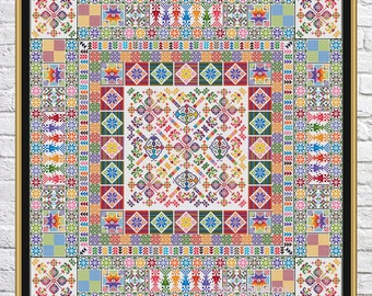 Patchwork, Kreuzstichmuster, geometrisches Design, Sampler, Regenbogenfarben, moderner Kreuzstich, PDF, sofort Download, PATCH50