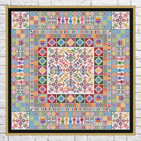 Patchwork, cross stitch pattern, Geometric design, Sampler, rainbow colors, modern cross stitch, PDF, instant download, PATCH50