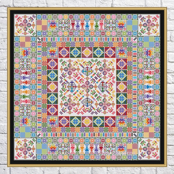 Patchwork, cross stitch pattern, Geometric design, Sampler, rainbow colors, modern cross stitch, PDF, instant download, PATCH50