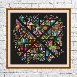 Abstract geometric design cross stitch pattern, Rainbow colors, modern cross stitch, PDF, instant download, Geo60
