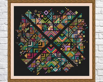Abstract geometric design cross stitch pattern, Rainbow colors, modern cross stitch, PDF, instant download, Geo60