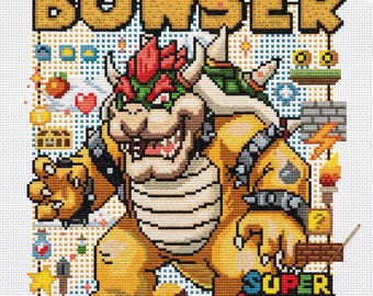 Bowser, Toys, games, Heroes embroidery chart, modern cross stitch, PDF, instant download, MARIO-SET-2