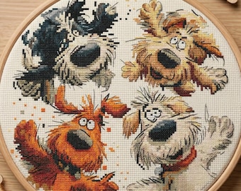 Quirky dogs Cross Stitch Pattern, modern cross stitch, PDF, instant download, DOG22