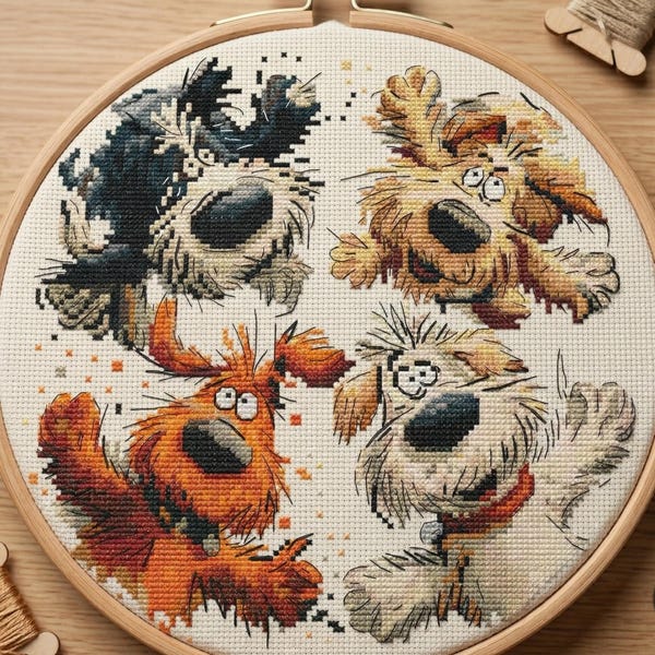 Quirky dogs Cross Stitch Pattern, modern cross stitch, PDF, instant download, DOG22
