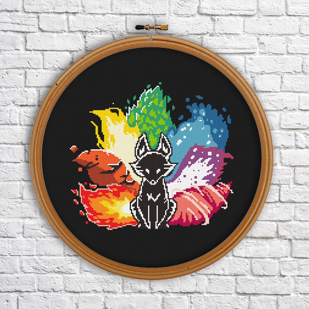 Rainbow Fox Cross Stitch Pattern, Fire, Earth, Water, Wind, Modern ...